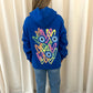 Neon Heart Evil Eye Graffiti Ruched Hoodie Royal Blue