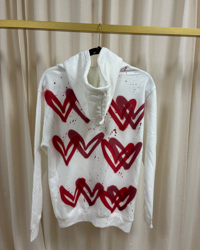 Red Hearts Spray Painted Zip Up Hoodie Adults