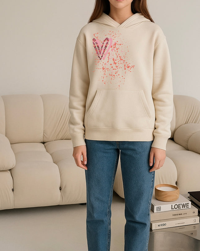 Coral Zig Zag Heart Printed Hoodie