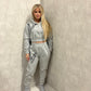 Grey Heart Cropped Hooded Tracksuit