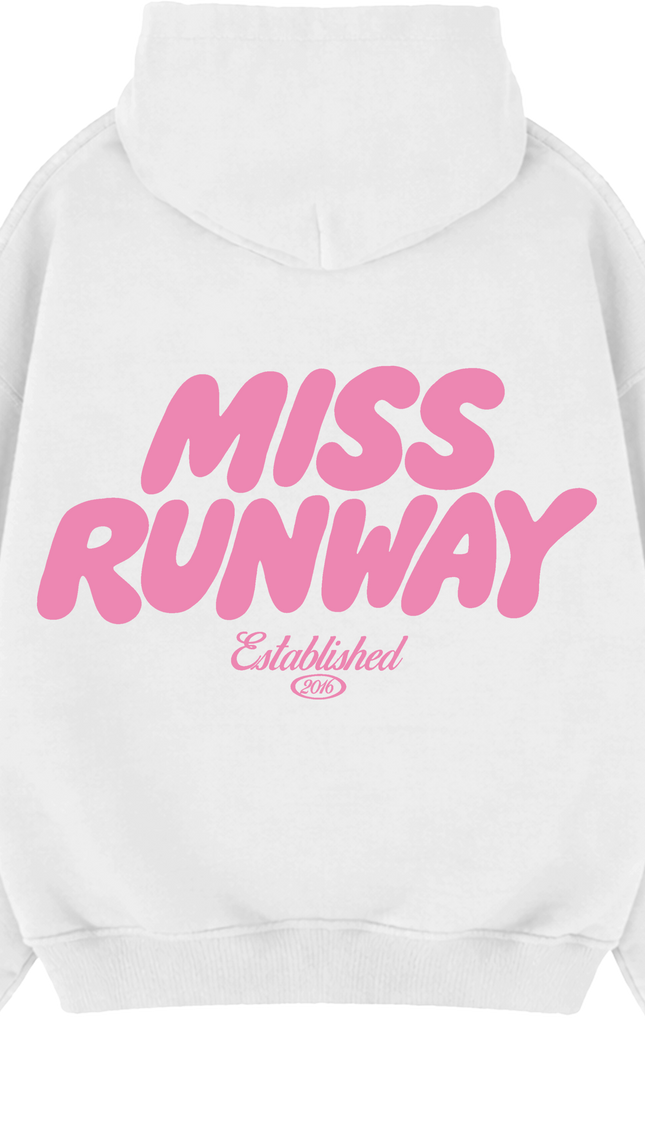 Miss Runway Established Hoodie White/Hot Pink – adult printed hoodie by Miss Runway