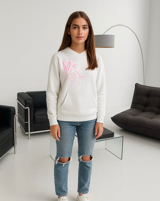 Pink Heart Printed Hoodie