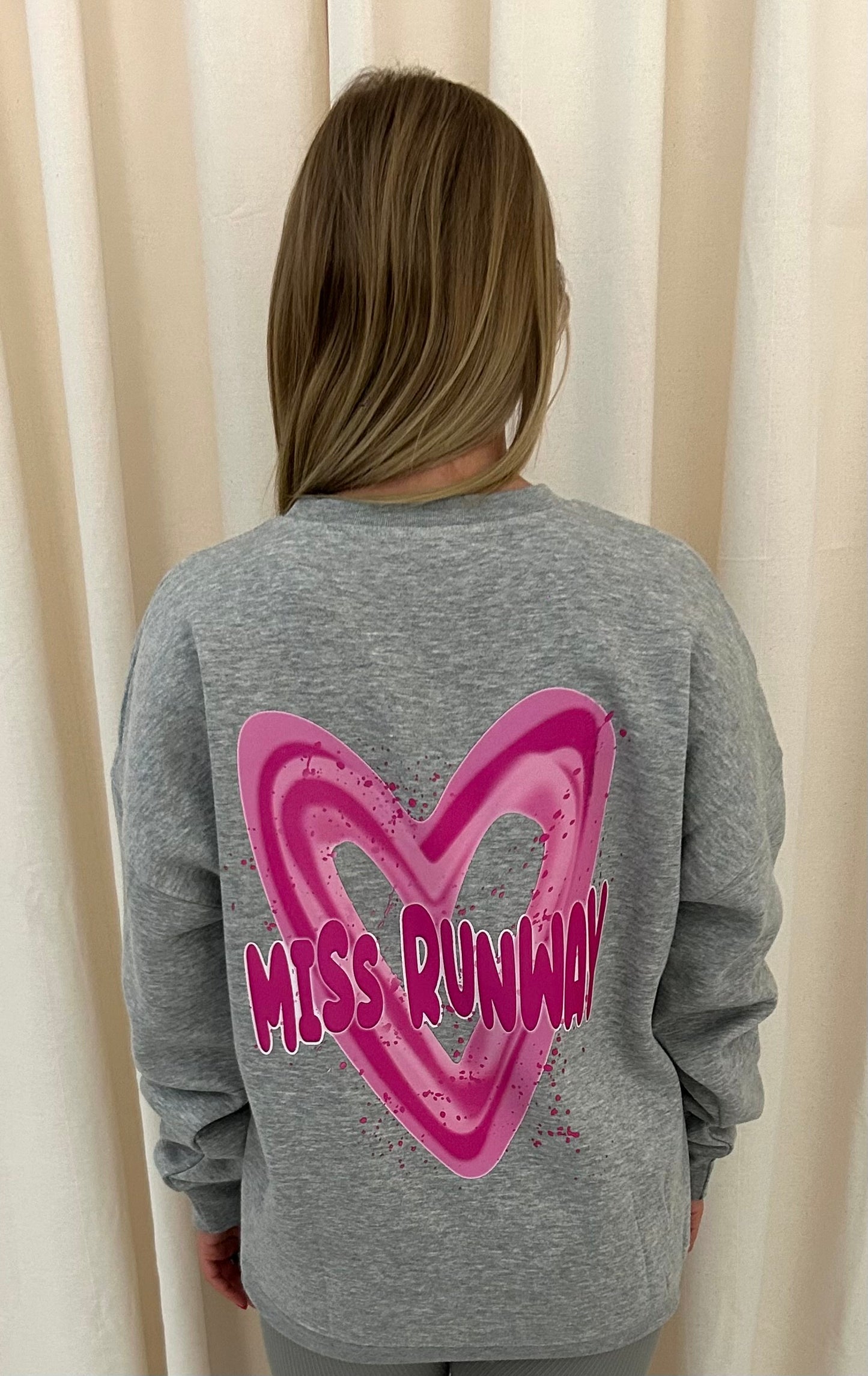 Miss Runway Pink Heart Graffiti Sweatshirt Grey