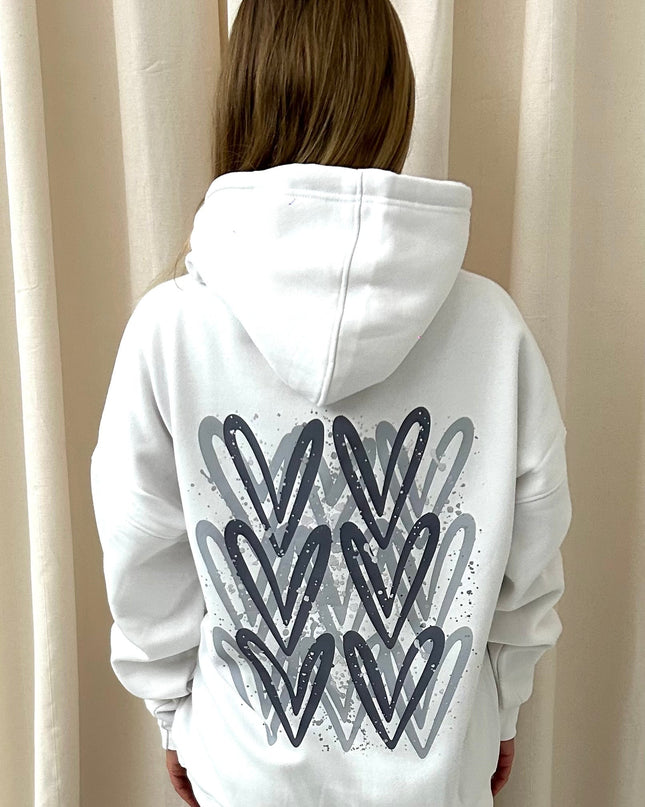 Grey Heart Printed Hoodie Adults