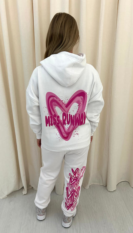 Miss Runway Pink Heart Graffiti Hooded Tracksuit White