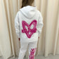 Miss Runway Pink Heart Graffiti Hooded Tracksuit White