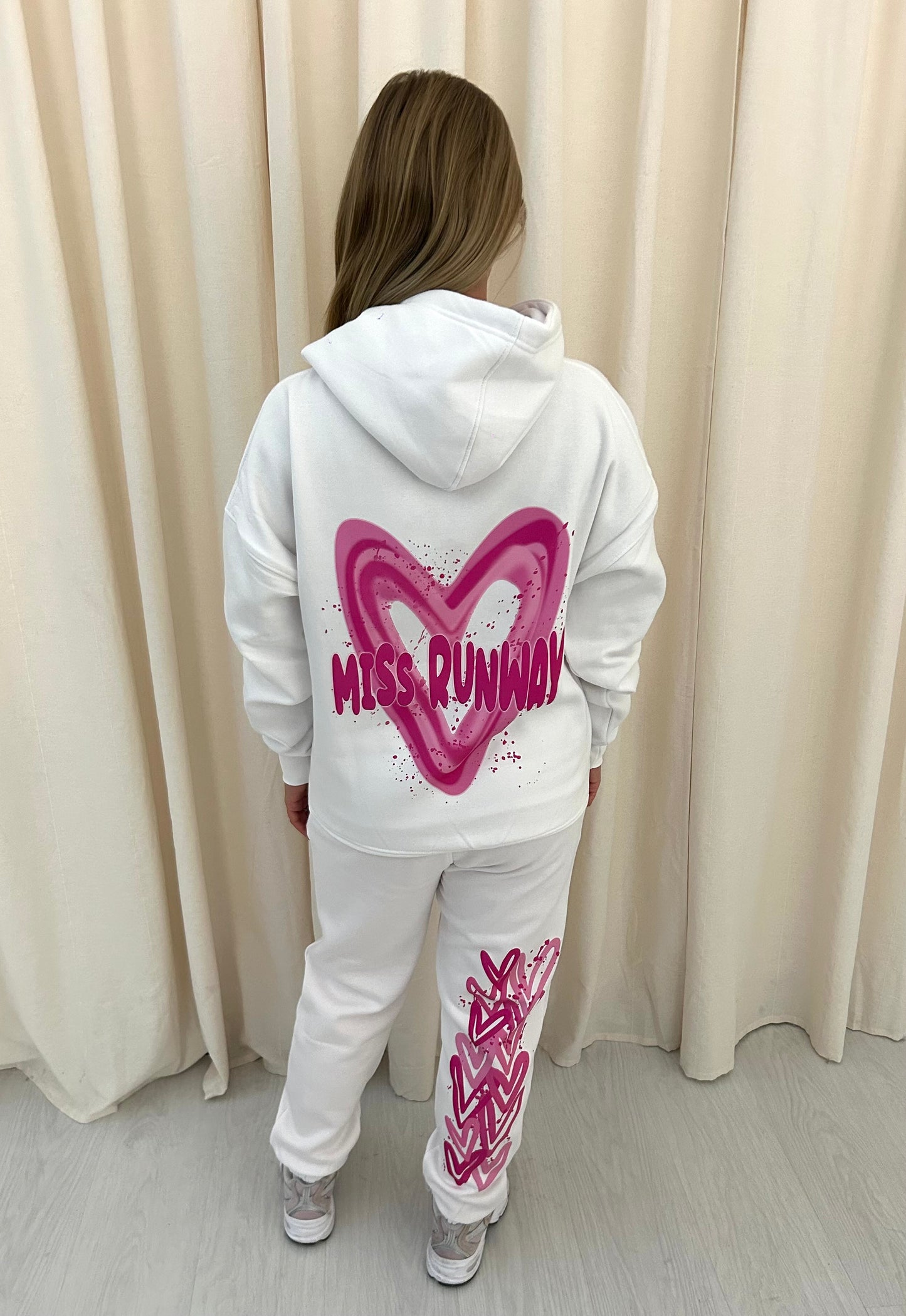 Miss Runway Pink Heart Graffiti Hooded Tracksuit White