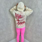Life Is Good Sprayed Ruched Hoodie And Neon Pink Legging Set