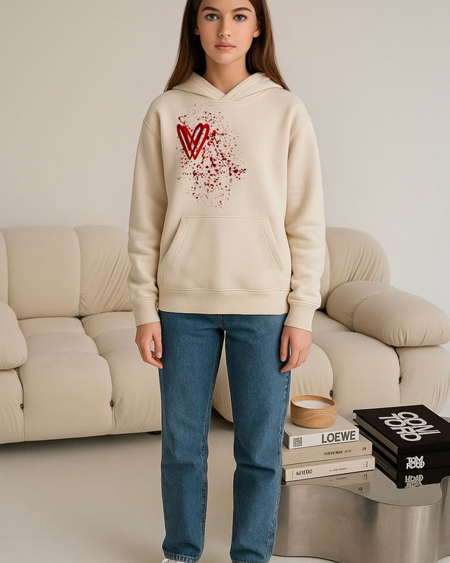Red Heart Printed Hoodie