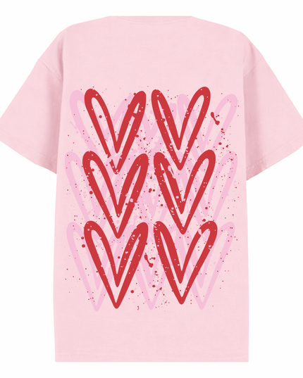 Pink/Red Heart Printed T-shirt Adult