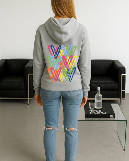 Multicoloured Heart Printed Hoodie