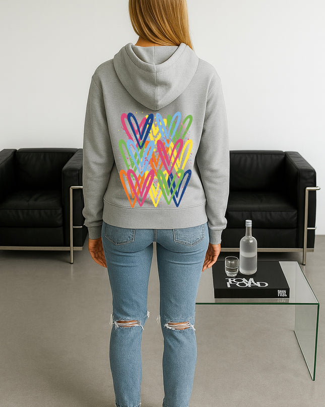 Multicoloured Heart Printed Hoodie