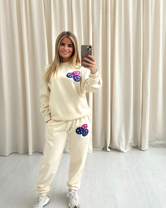 Peace & Love Graffiti Sweatshirt Tracksuit Cream