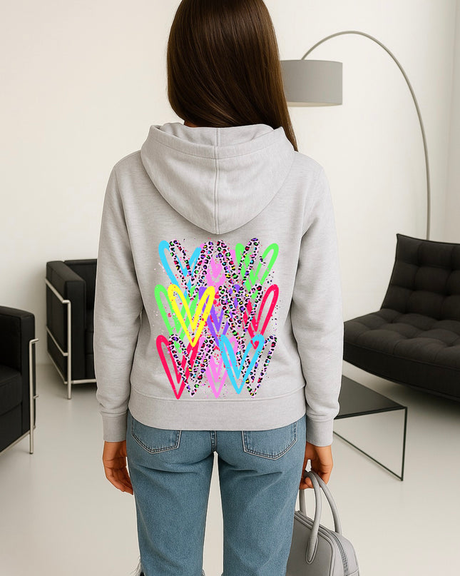 Multicoloured Leopard Heart Printed Hoodie