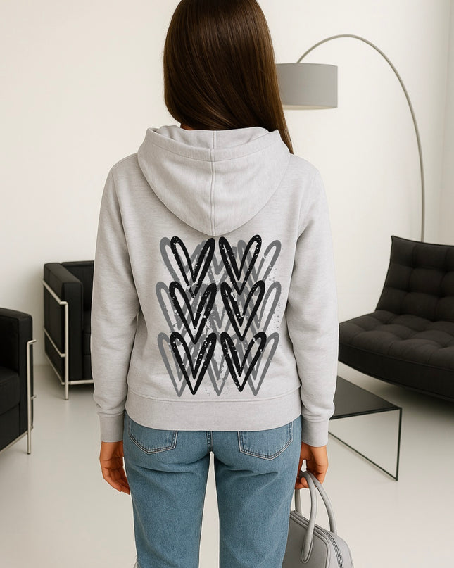 Dark Grey Heart Printed Hoodie