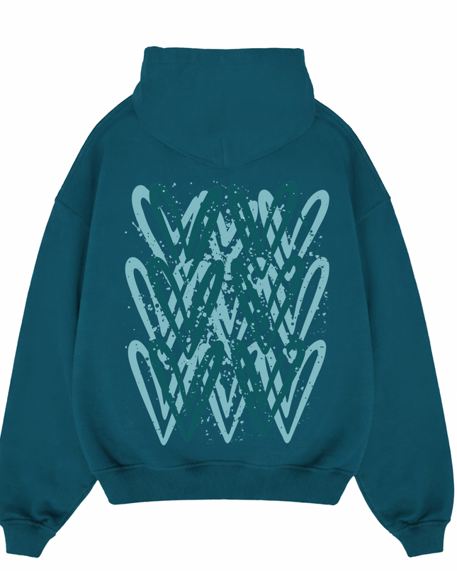 Teal Heart Printed Hoodie Adults