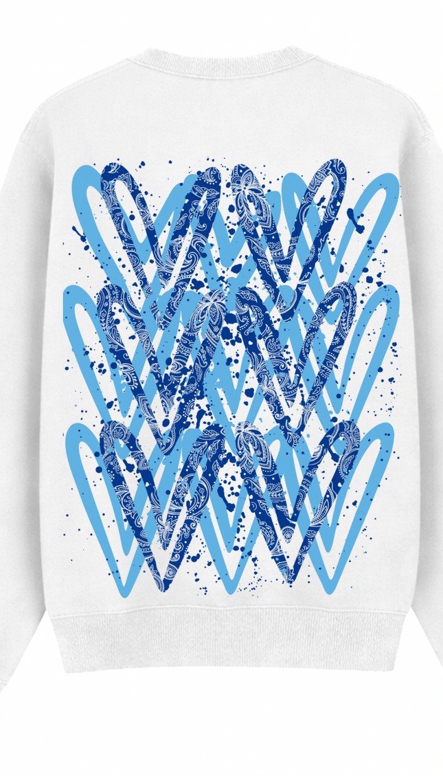 Royal Blue Paisley graffiti heart sweatshirt with spray paint effect print – women's sweatshirt by Miss Runway