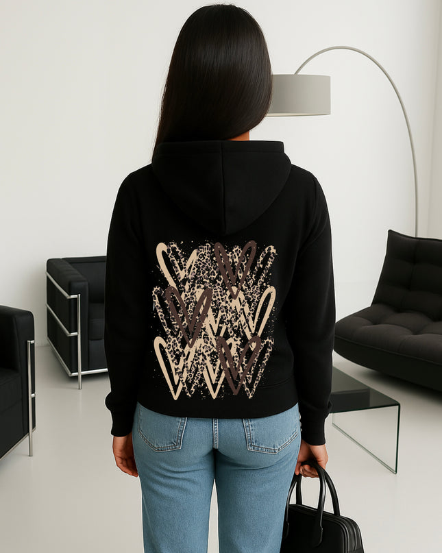 Brown Leopard Heart Printed Hoodie
