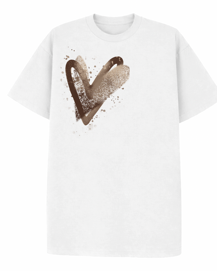 Brown Scatter Heart Printed T-shirt Kids