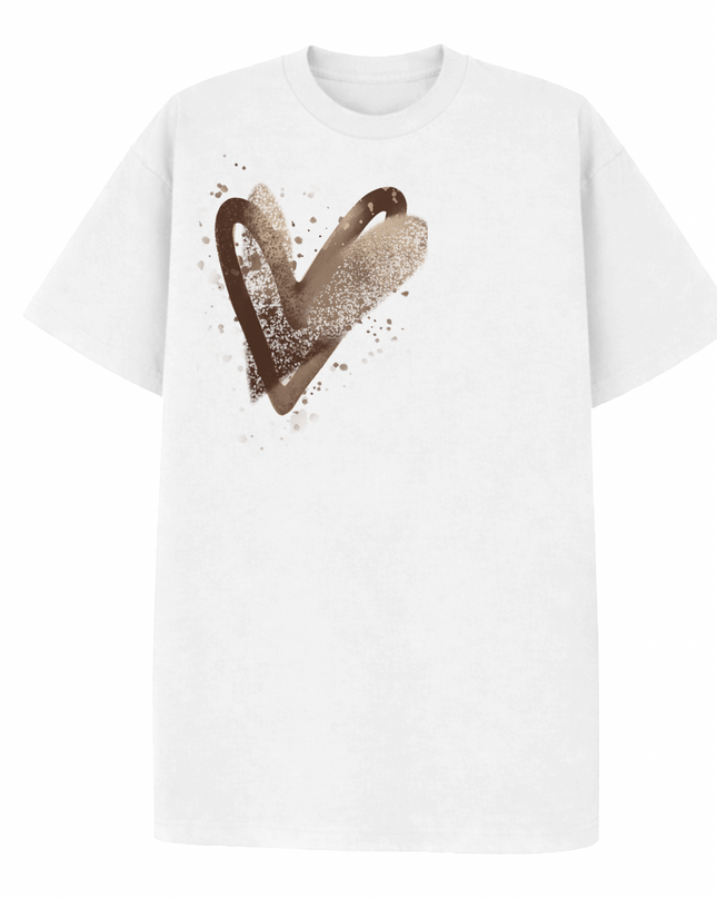 Brown Scatter Heart Printed T-shirt Adult