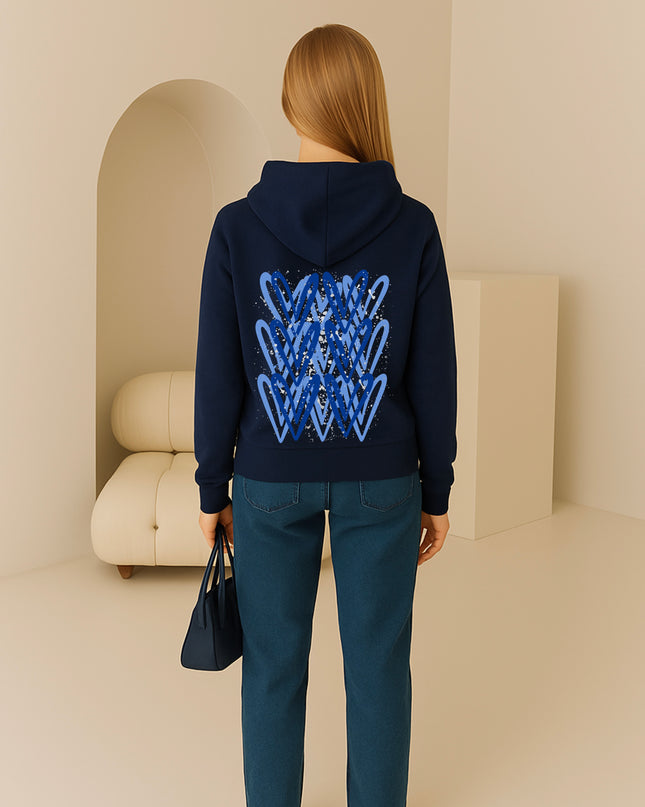 Royal Blue/Silver Heart Printed Hoodie