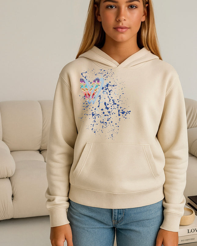 Multicoloured Zig Zag Heart Printed Hoodie