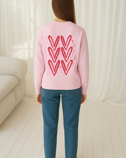 Pink/Red Heart Printed Sweatshirt