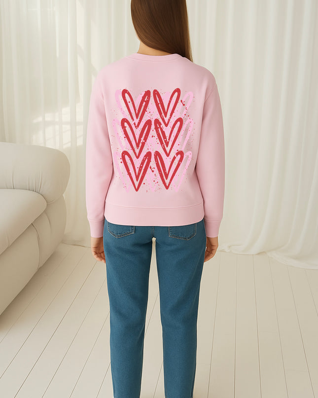 Pink/Red Heart Printed Sweatshirt