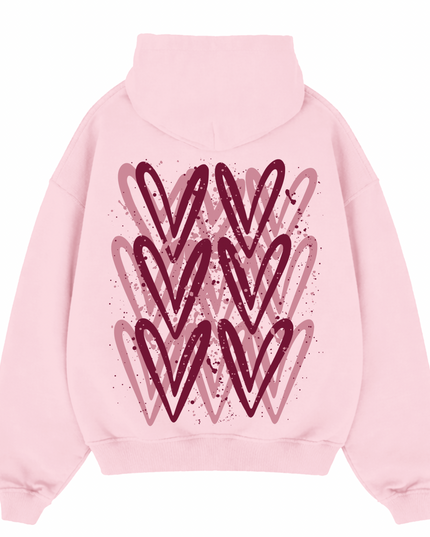 Burgundy Heart Printed Hoodie Kids