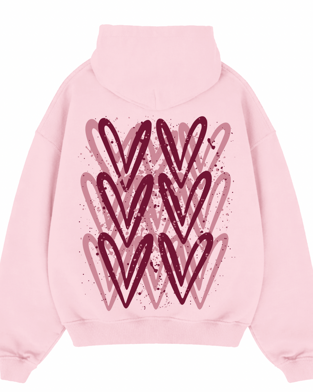 Burgundy Heart Printed Hoodie Kids