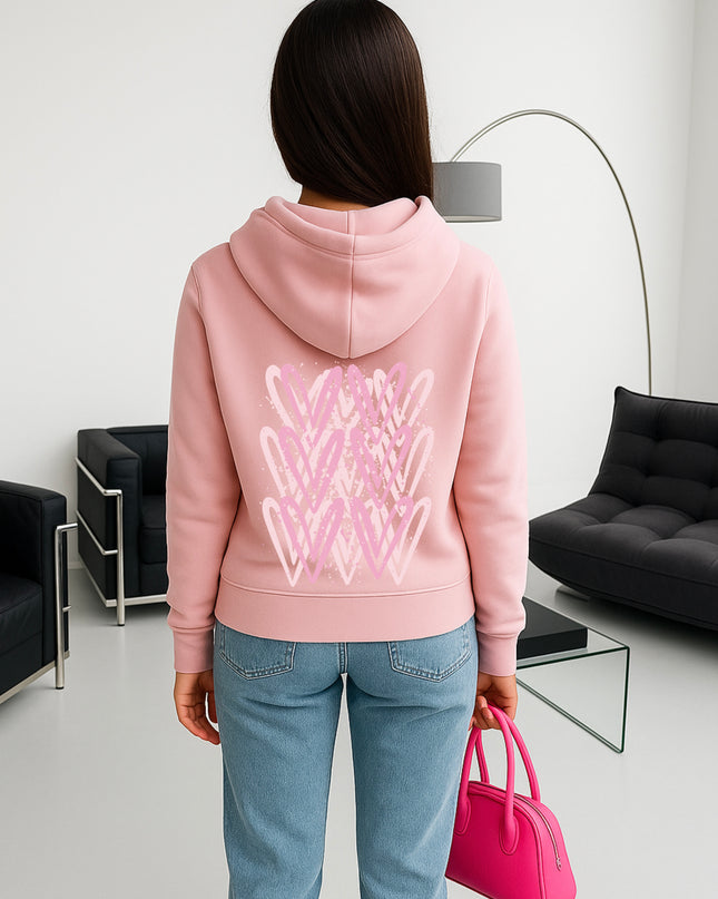 Pink Heart Printed Hoodie