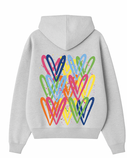 Multicoloured Heart Printed Hoodie Adults