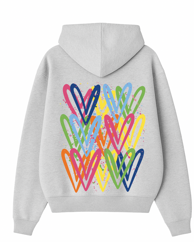 Multicoloured Heart Printed Hoodie Kids