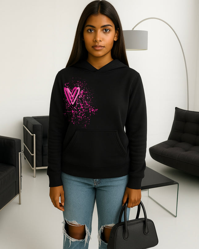 Hot Pink Heart Printed Hoodie
