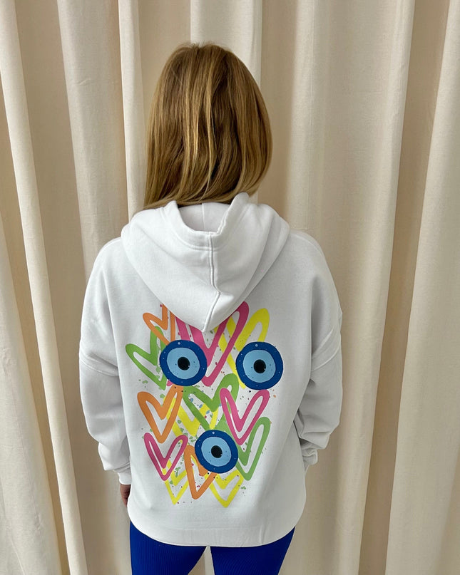 Neon Heart Evil Eye Printed Hoodie Adults