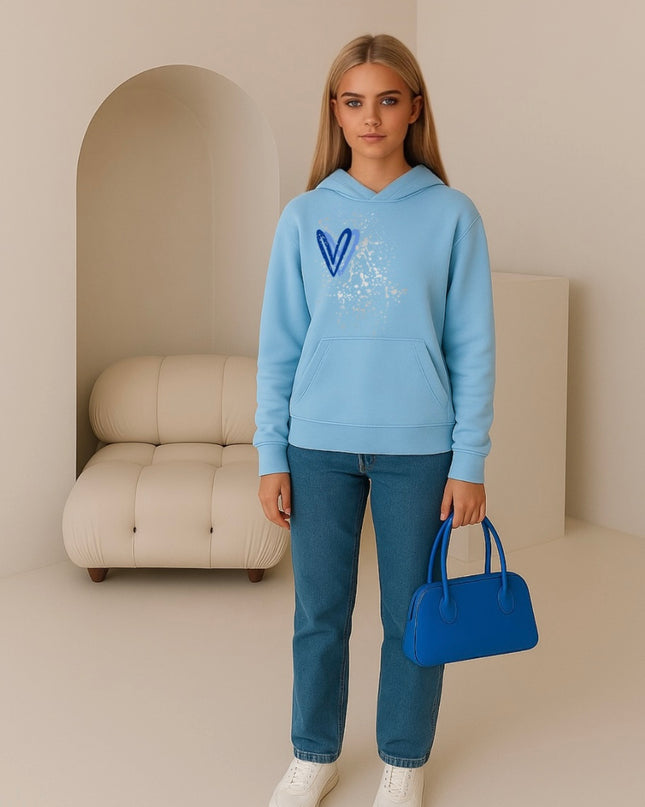 Royal Blue/Silver Heart Printed Hoodie