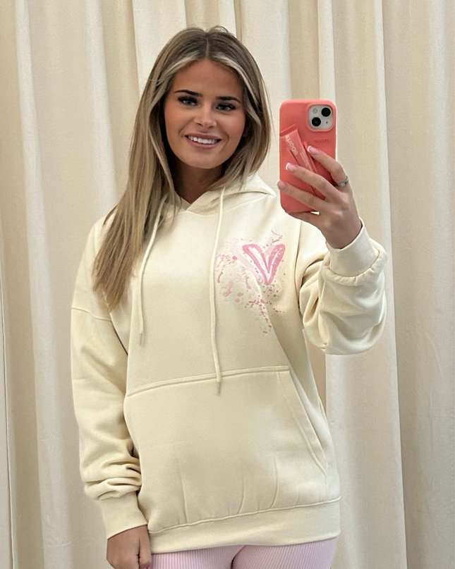 Pink Heart Printed Hoodie Adults