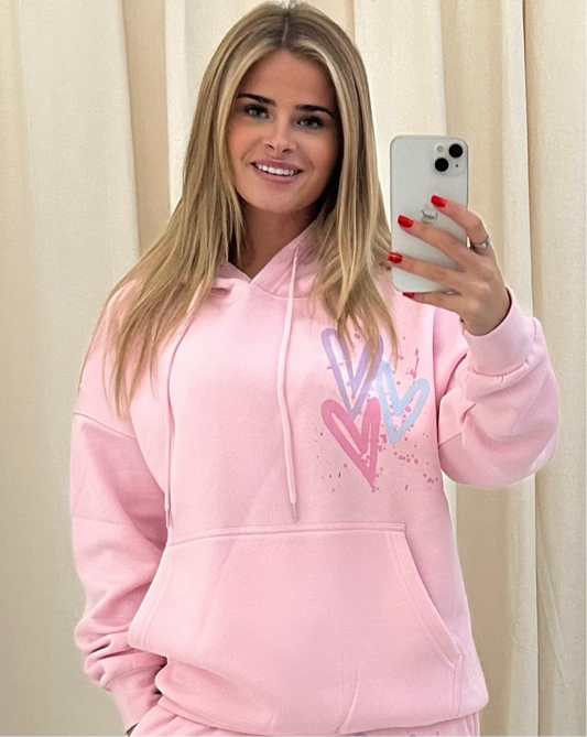 Miss Runway Pastel Heart Graffiti Hoodie Pink