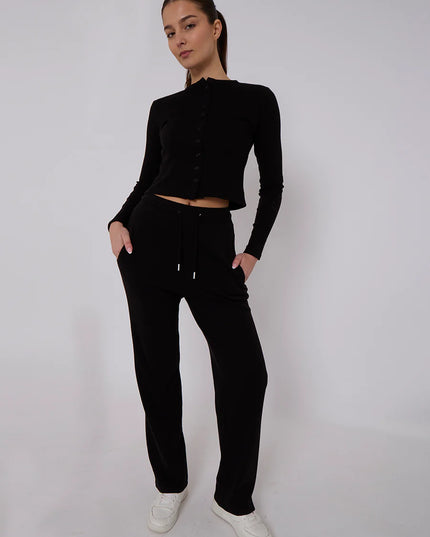 Button Loungewear Co ord Black