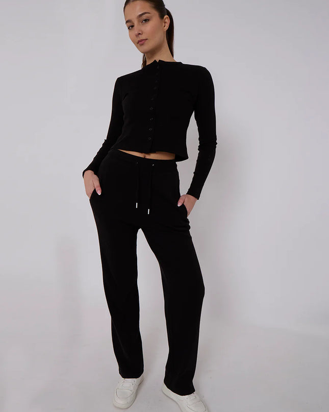 Button Loungewear Co ord Black