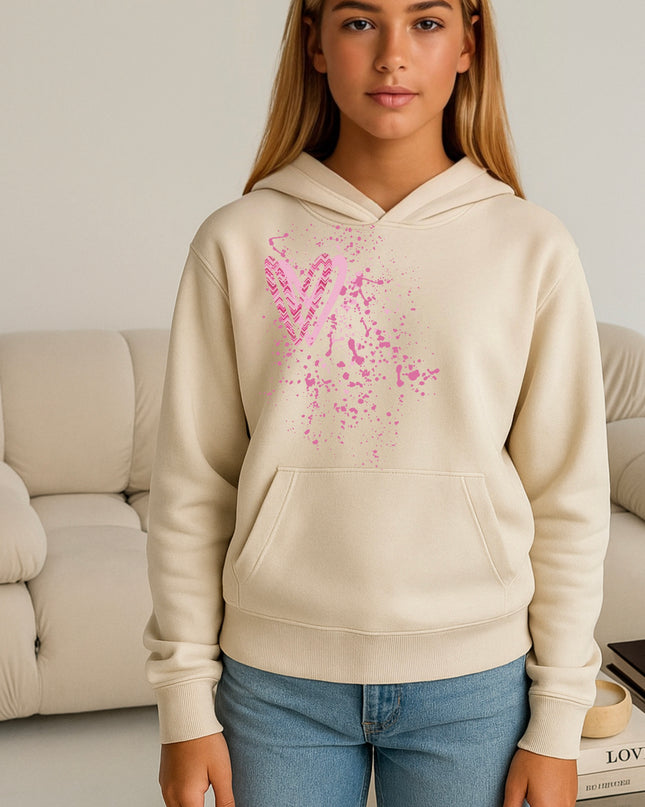 Pink Zig Zag Heart Printed Hoodie