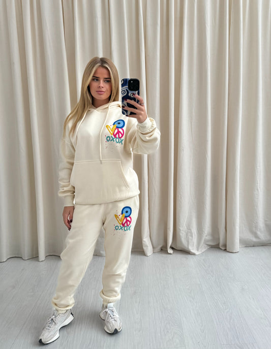 XOXO Graffiti Hooded Tracksuit Cream