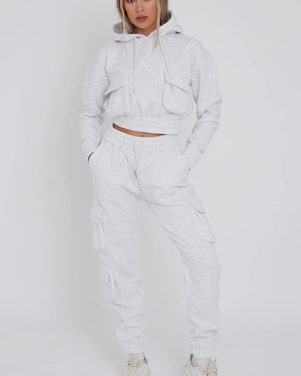 Cargo Pockets Fleece Tracksuit Ash Grey