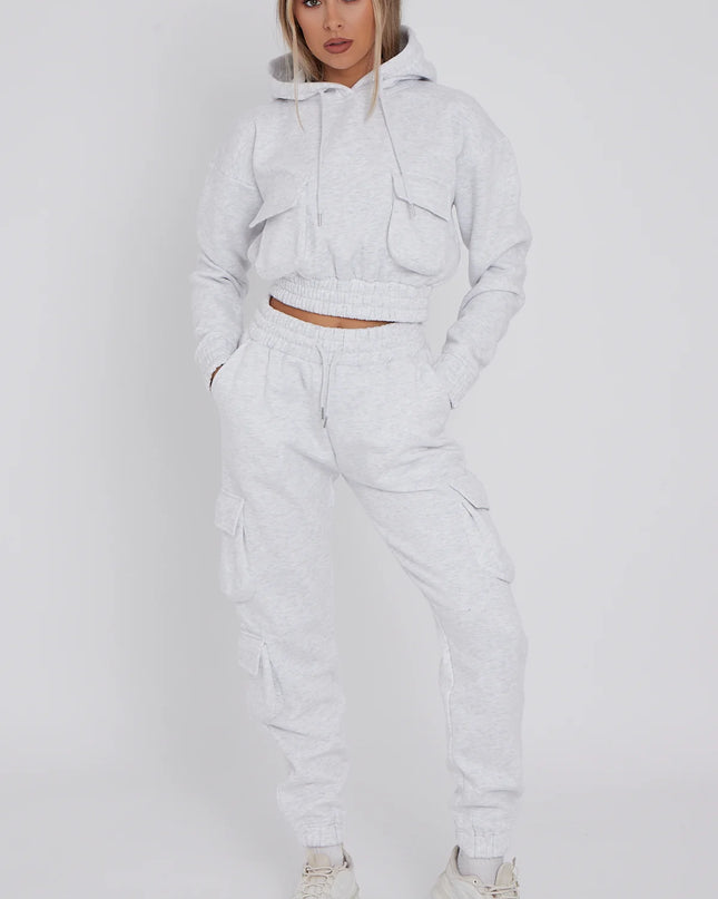 Cargo Pockets Fleece Tracksuit Ash Grey