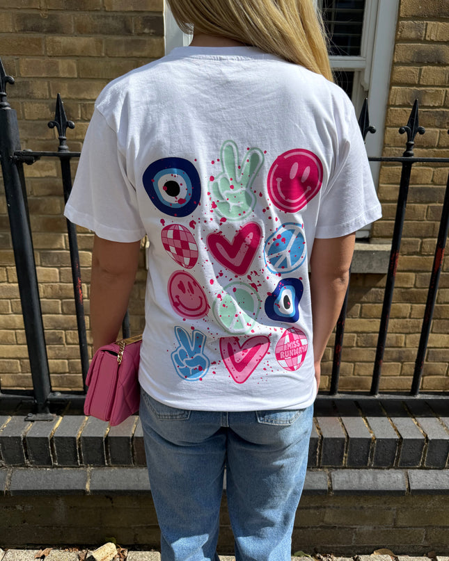 Smiley, Peace Fingers, Evil Eye Printed T-shirt Adult