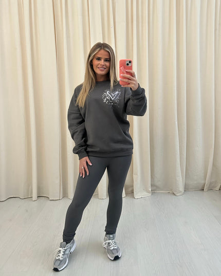 Grey Heart Printed Sweatshirt & Leggings Adults