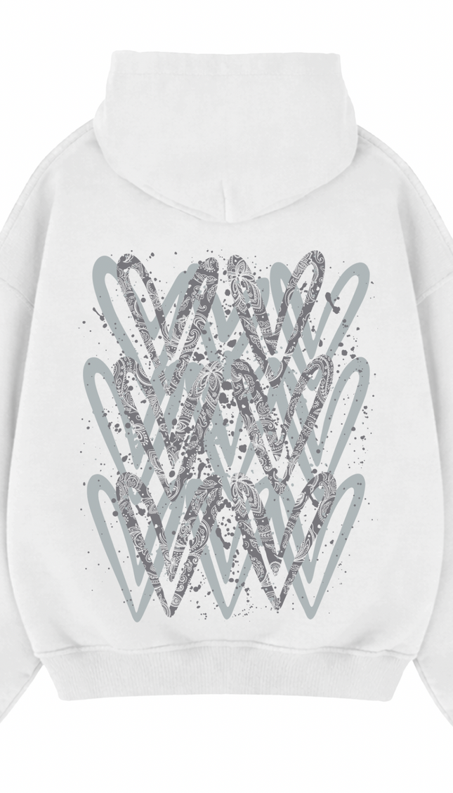 Grey Paisley graffiti heart hoodie with spray paint effect print – women's hoodie by Miss Runway