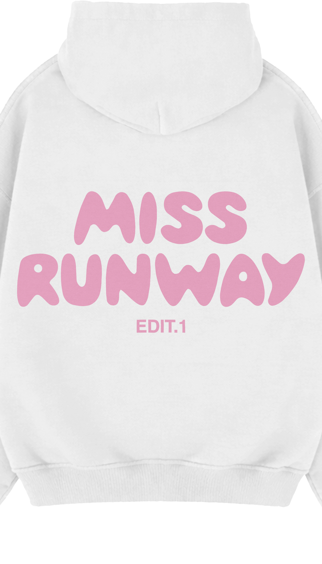 Miss Runway Edit 1 Hoodie White/Pink – adult printed hoodie by Miss Runway