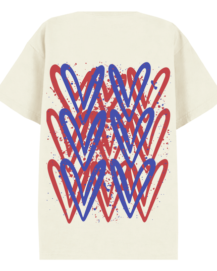Red/Royal Blue Heart Printed T-shirt Adult