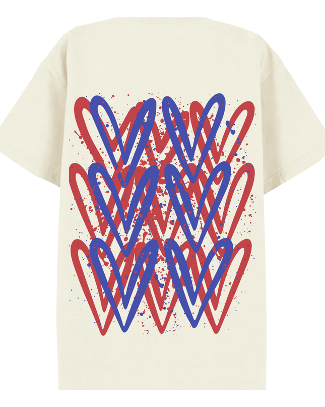Red/Royal Blue Heart Printed T-shirt Adult